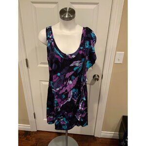 Tory Burch Purple & Blue Silk Plunge Neck Dress w/ Ruffle Detail, Size 4